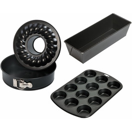 Набір форм для випічки Kaiser Classic: форма для торта 26 см, форма для кексів на 12 шт, кексова форма 30 см, форма для випічки знімного дна, антипригарне покриття, чорний