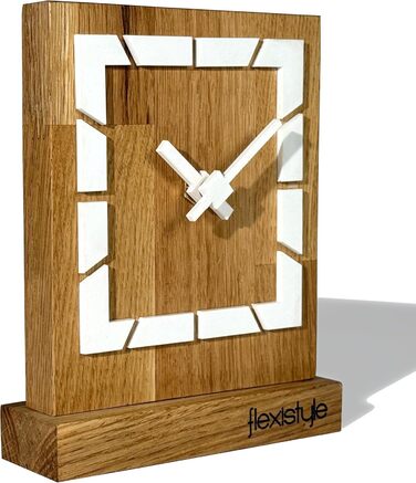 FLEXISTYLE Modern Stand Clock Small Made of Oak Wood Living Room Bathroom, Schwarz/Oak, Black (Style 8)