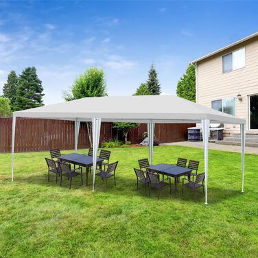 Garden pavilion, garden gazebo with 6 side walls and windows, stable, UV protection, waterproof, party pavilion, folding gazebo, garden tent, party tent, for outdoor use, garden, party, wedding (3x6m, white)