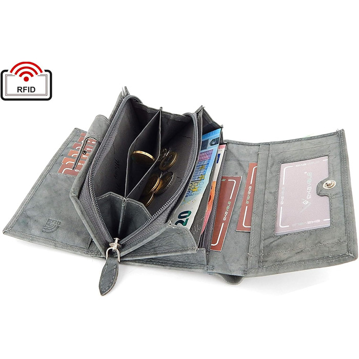 ekavale Wallet for Women Leather with RFID Protection, 25 Compartments, Long Card Holder (Gray)