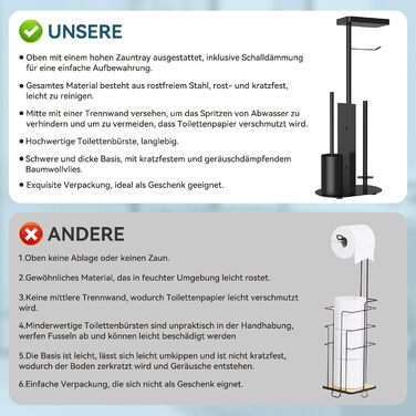 Підставка для туалетного паперу настільна з боксом для серветок, нержавіюча сталь, чорний матовий