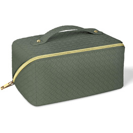 Косметичка для подорожей з PU шкіри, велика містка, водонепроникна, органайзер для туалетних аксесуарів (зелений колір, плетіння)