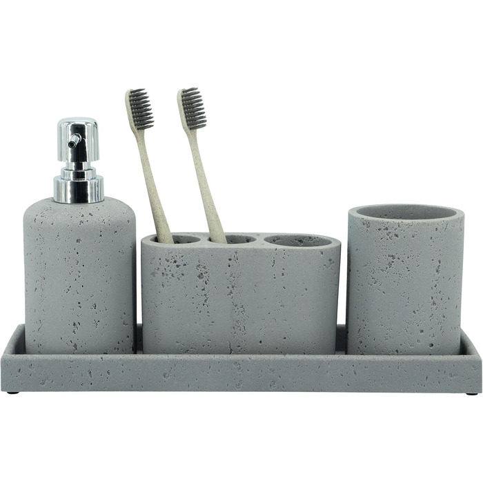 ZCCZ 4-Piece Bathroom Accessory Set, Black, with Soap Dispenser, Toothbrush Holder, Bathroom Tumbler, and Vanity Tray, Decorative Countertop Organizer