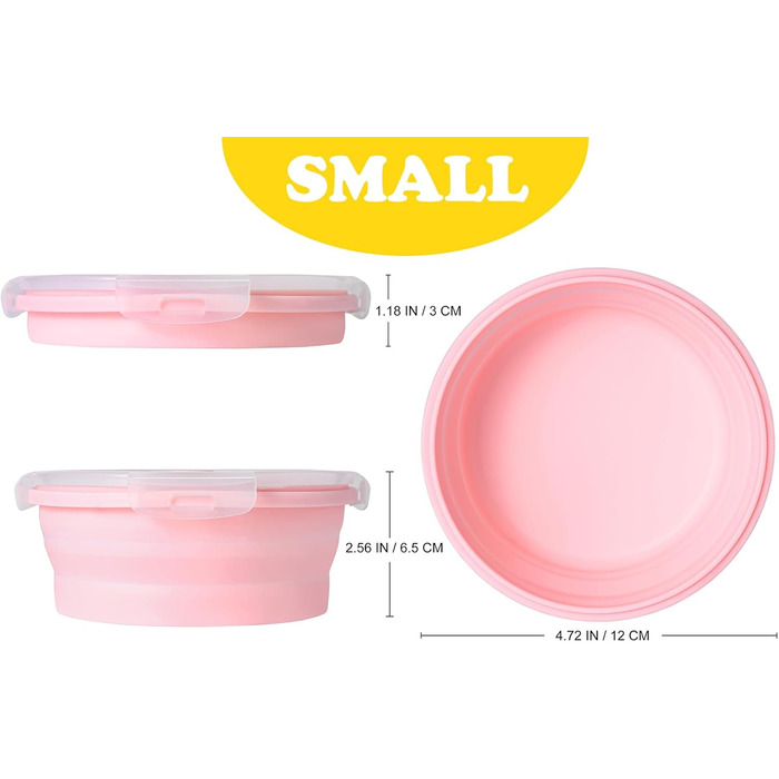 Складані миски для собак з кришкою, 2 шт., портативні миски для подорожей для маленьких, середніх та великих собак, силікон, складані, для собак/кішок на вулиці, годівниці/поїлки для кемпінгу (Small, Pink)