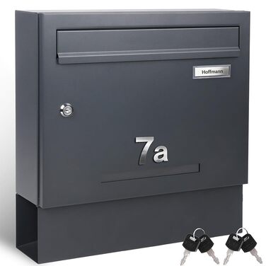 Поштовий ящик Zedelmaier Anthrazit RAL 7016 з газетницею та табличкою з нержавіючої сталі, 3D номер будинку, сучасний, стійкий до погодних умов, подвійне порошкове покриття