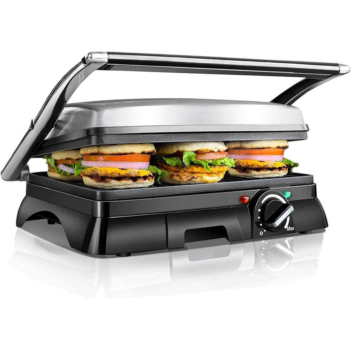 Aigostar Samson 30KLU- XXL Contact Grill, Panini Grill, Sandwich Maker, 2000 Watt, non-stick stainless steel coating, 180-degree hinge, temperature control, SINGLE PACKAGING.