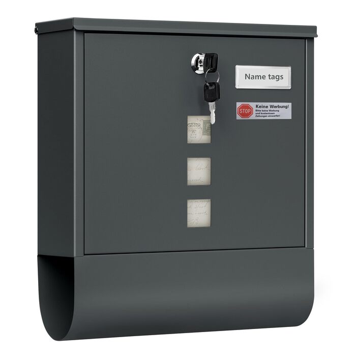 Поштовий ящик WOLTU з газетницею та вікном, замок, табличка для імені, вуличний, антрацит 37x37x10.5 см