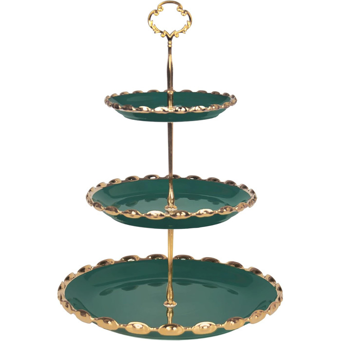 Керамічна підставка для капкейків YA JU на 3 яруси, 3-ярусна вежа для випічки, підставка для десертів, цукерок, фруктів, Candy Bar, вечірки, декор, найкращий подарунок (Зелена)