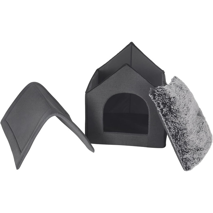 Будка для собак та котів EUGAD з плюшевою подушкою, 45x40x45 см, сіра