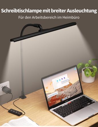 LED лампа для столу Kary з регулюванням яскравості, 40см, 12W, для офісу, роботи, читання, захисту очей, дітей, 5 рівнів регулювання, 5 кольорів, таймер 60 хв, білий + металева клямка