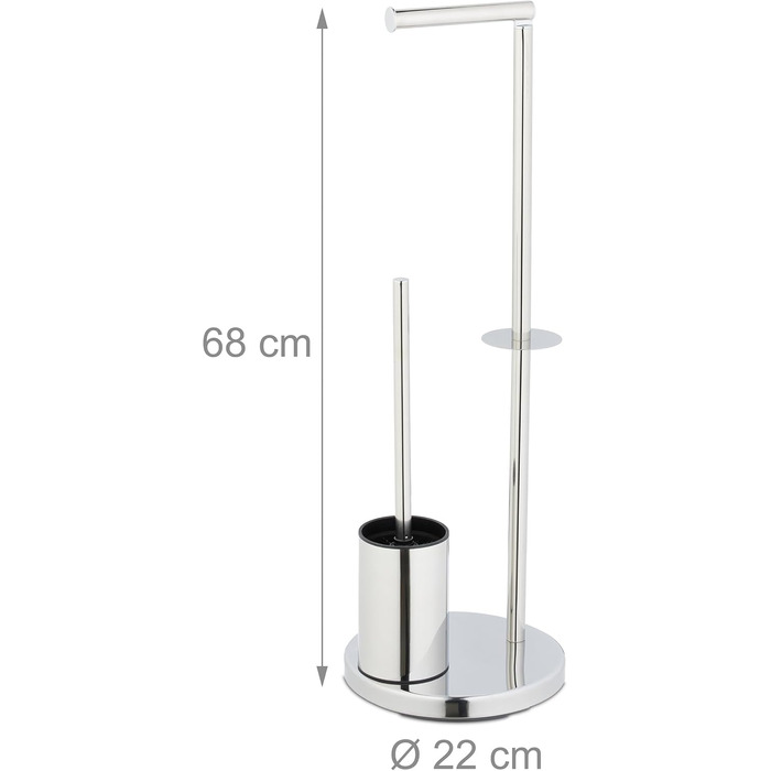 Набір для туалету Relaxdays, нержавіюча сталь, 68 x 22 см, підлоговий тримач для туалетного паперу, щітка для туалету з підставкою, срібний