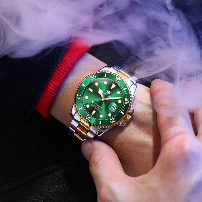 Чоловічий механічний годинник OLEVS з автопідзаводом, водонепроникний, скелетон (двоколірний зелений)