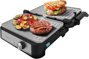 Електричний гриль Cecotec Rock'n Grill 1500 Take&Clean Stone. 1500 Вт, покриття RockStone, знімні та миючі пластини, 180° відкриття, плаваюча верхня пластина