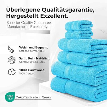Набір рушників éterea Carli Frottee: 6 шт. (2x70x140 + 4x50x100) - 100% бавовна, Oeko-Tex, 500 GSM, сірий & блакитний