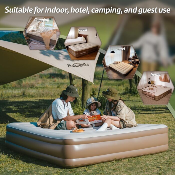Надувний матрац Naturehike для кемпінгу та дому (190x100x45 см), самонадувний, з акумуляторним насосом, для 1 особи, коричневий
