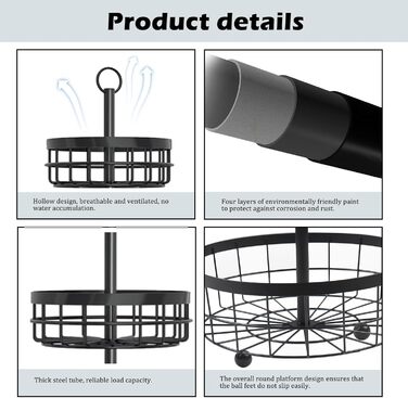 Багатоярусна металева підставка для фруктів та овочів MaxEarn - 3 яруси, велика місткість, з дерев'яними ручками