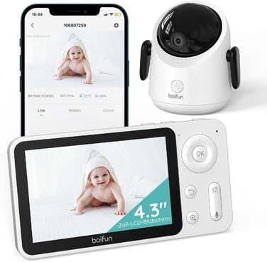 Дитячий відеоняня BOIFUN з камерою, WiFi 360°, 2 MP, моніторинг руху, інфрачервона нічна зйомка, датчик температури, мобільний додаток, 4x зум, Baby 3SM