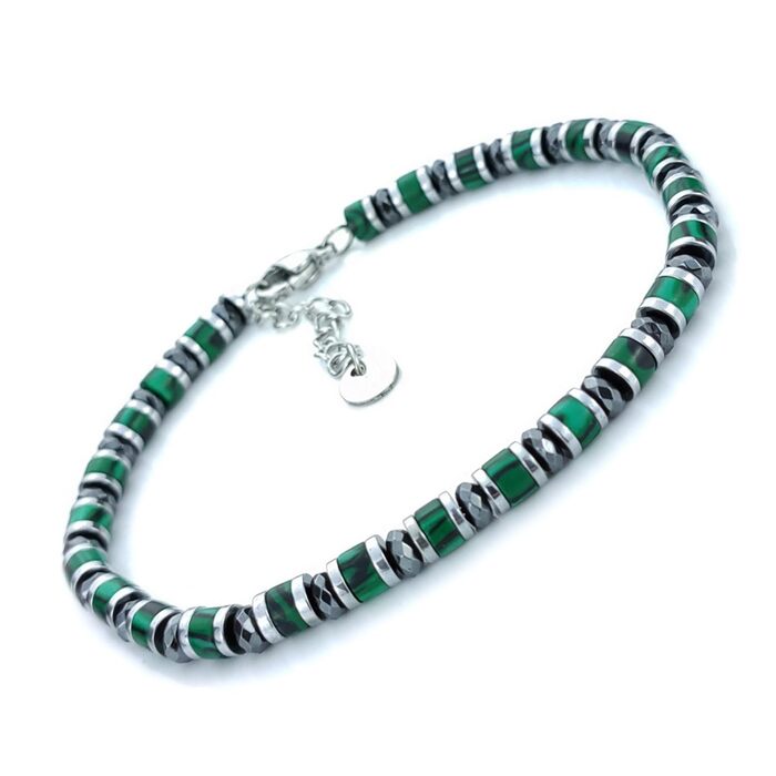 Браслет чоловічий SAGA GIOIELLI з нержавіючої сталі, кольорові сталеві диски, браслет для чоловіків (Смарагдовий та кристали)