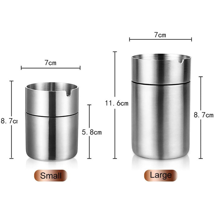Попільничка Geoyien з нержавіючої сталі для вулиці, авто, саду, офісу – велика, срібна