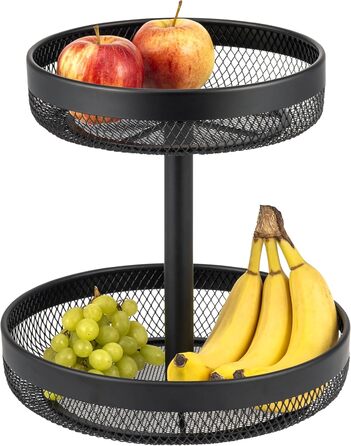 Двоярусна кругла фруктова тарілка Eluno / Корзина для хліба, металева, чорна | Для кухні та вітальні