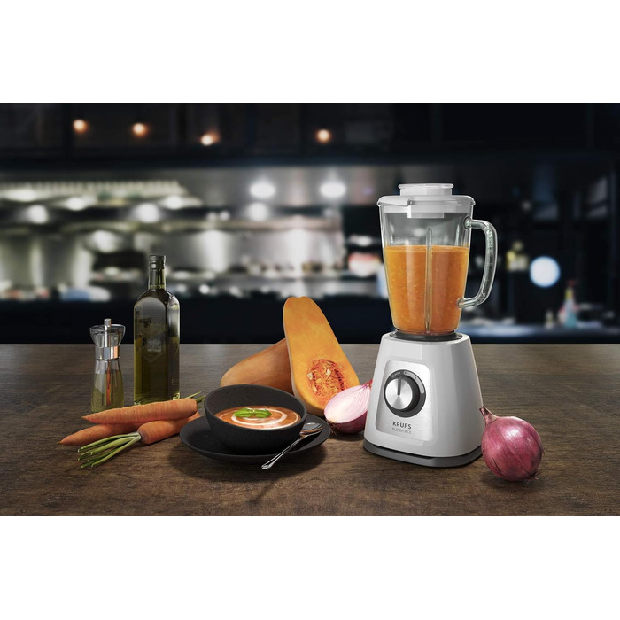 Krups KB4351 Blendforce+ Stand Mixer | 800 W | 1.75L Heat-Resistant Glass Jar | 6 Blades with Powelix | 2 Speeds + Pulse | Ice Crush Function | Smart Lock Technology | White Plastic