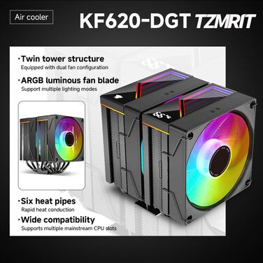 Система водяного охолодження CPU TZMRIT KF620 DGT з дисплеєм температури, 265W TDP, для Intel LGA 1700/1200/115X/1851/1366/2011 та AMD AM4/AM5