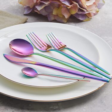Karaca Orion Matte Rainbow 30-Piece Cutlery Set for 6 People - Cutlery, Knives, Forks, Dessert Forks, Stainless Steel, Dining Cutlery, Table Cutlery Set - Healthy and Hygienic, Modern Design