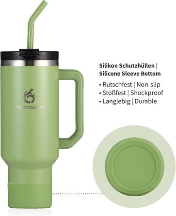 Термокружка Hydro2Go з трубочкою – BPA-free, придатна для миття в посудомийній машині, 10 год гаряче/12 год холодне, для приготування напоїв на винос (Green Tea, 1200 мл)