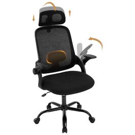 Крісло офісне WOLTU ергономічне, регульована підголовник та поперекова підтримка, функція гойдання, для офісу, 150 кг, чорне