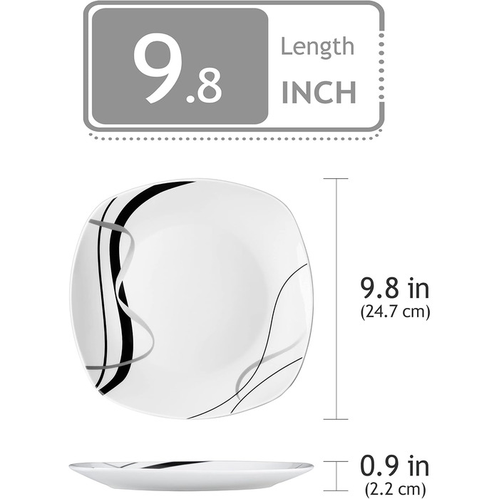 VEWEET FIONA Porcelain Dinner Plates, Dinner Plate Set for 6 People, Ø 24.7 cm Plate Set, Dessert Plate, Pasta Plate, Cake Plate and Breakfast Plate, Microwave Safe and Dishwasher Safe