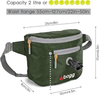 Сумка на плече для собак BOGG з дозатором пакетів для вигулу та контейнером для відходів (Buster Green)