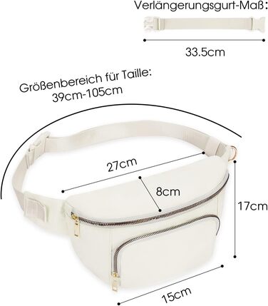 Сумка на пояс для жінок та чоловіків, стильна поясна сумка з 4 кишенями на блискавці та регульованим ремінцем, ідеальна для подорожей та піших прогулянок (Запатентовано), бежевий колір