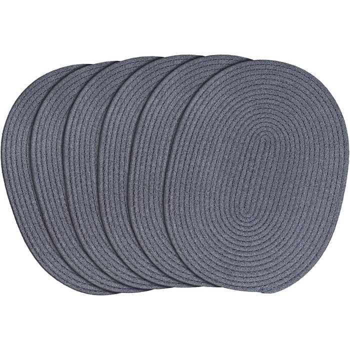 Fanquare Oval Woven Placemats Set of 6 Dark Grey Cotton Rope Braided Placemats Heat Resistant Washable Non-Slip Table Mats for Kitchen Dining Table, Home Decoration 30x40cm