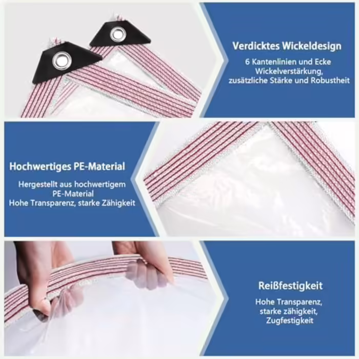 Waterproof Tarp with Grommets - Transparent Sheet/Tarp for Outdoor Use - Plants, Greenhouse, Garden Furniture, Pet Hutch, Roof (3x4m)