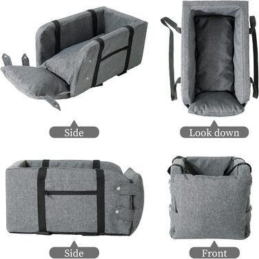 Автокрісло для собак Litthing: підставка на консоль для тварин з кріпленням на липучках та регульованими ременями, знімний та пральний чохол для маленьких собак та котів