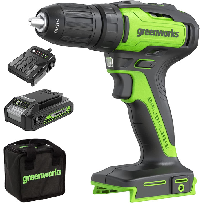 Greenworks GD24SDS2 Акумуляторний дриль-ударний SDS безщітковим мотором, 24V, 0-1000 об/хв, 0-4500 уд/хв, 2 Дж енергії удару, 3 роки гарантії (з кейсом), без акумулятора та зарядного пристрою