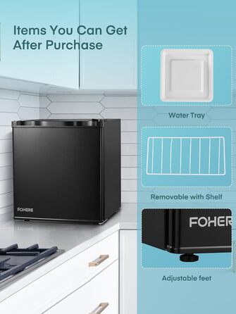 Міні-холодильник FOHERE 46L з відділенням для льоду | Компактний холодильник | Регулювання температури, енергозбереження, тиха робота | Холодильник для напоїв, ідеальний для офісу, кемпінгу та геймінгу | Змінний бік відкривання дверцят | Чорний