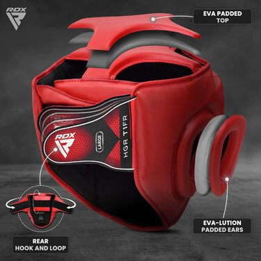 RDX Leather Head Guard - Boxing, Muay Thai, Taekwondo Sparring Headgear with Nose Protection (Red, Medium)