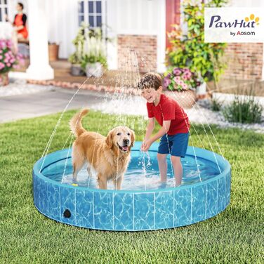 PawHut Басейн для собак 160 x 30 см, розкладний, з неслизьким покриттям, блакитний