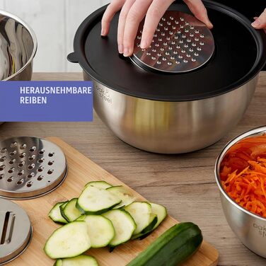 Набір stainless steel мисок для змішування Oak & Steel (4 шт) з антиковзаючим дном, герметичними кришками та набором терок (4.5л, 3.5л, 2.5л, 1.5л)