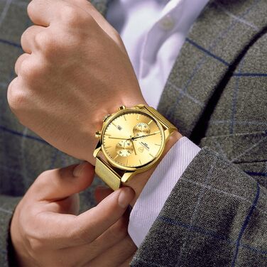 Годинник чоловічий GOLDEN HOUR: стильний, мінімалістичний кварцовий хронограф з міцною сталевою сіткою, водонепроникний