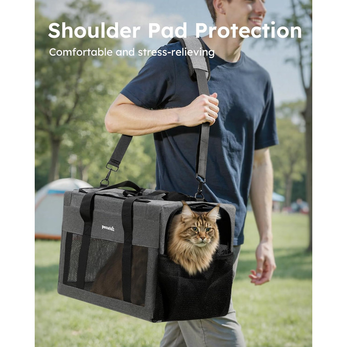 Транспортна сумка для котів Pecute Katzentasche - переноска для котів та маленьких собак, 47 x 33 x 30 см, сіра