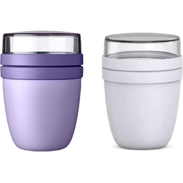 Контейнер для йогурту та мюслі Mepal Lunchpot Ellipse 500+200 мл, лілово-сірий, для йогурту та мюслі, з відділенням, підходить для морозильної камери, мікрохвильової печі та посудомийної машини
