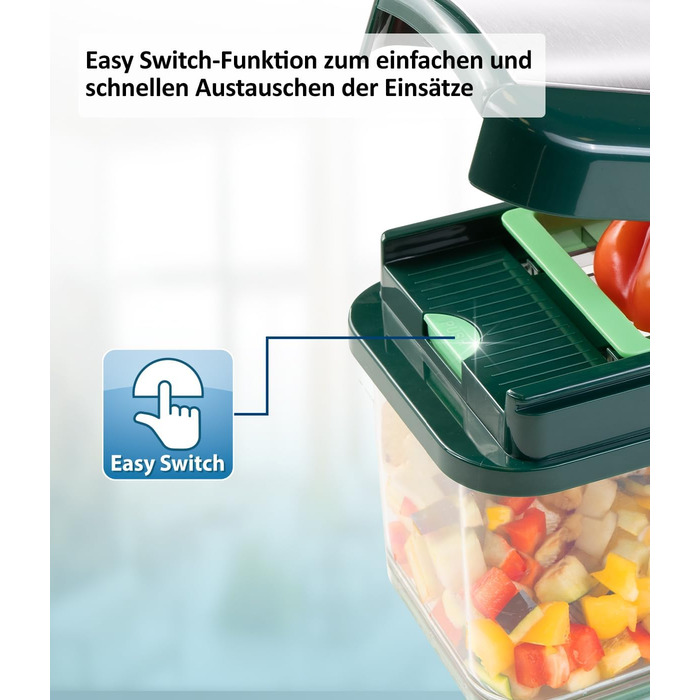 Набір для нарізки овочів Genius Nicer Dicer Exclusive 15 елементів: кубики, томати, тертка, слайсер, контейнер 2500 мл, зелений