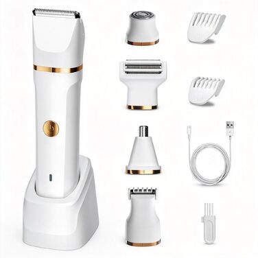 Електрична бритва для жінок 5 в 1 Lady Shaver: набір з 5 змінними насадками для ніг, бікіні та носа, водонепроникна IPX7, для вологого та сухого гоління, біла