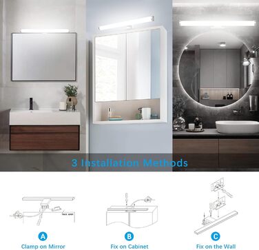 Azhien LED Mirror Light Bathroom 10W 820LM Neutral White 4000K, Slim 14mm Width 3in1 Mounting IP44 230V Wall Light Mirror Lamp 600mm, Flicker-Free Bathroom Cabinet Mirror Lights (40cm)