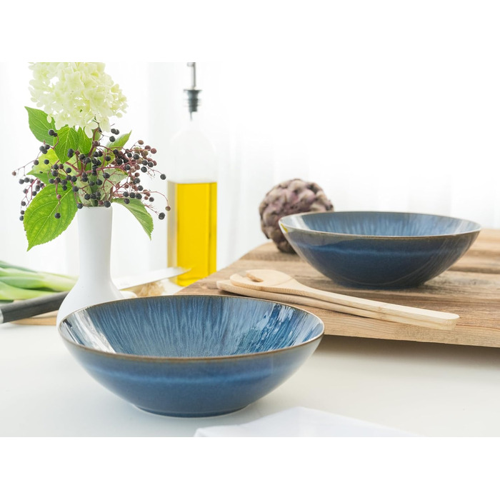 CreaTable Набір посуду Sea Breeze, 18 предметів, з кераміки, для миття в посудомийній машині та використання в мікрохвильовій печі, Made in Portugal (Набір мисок, блакитний)