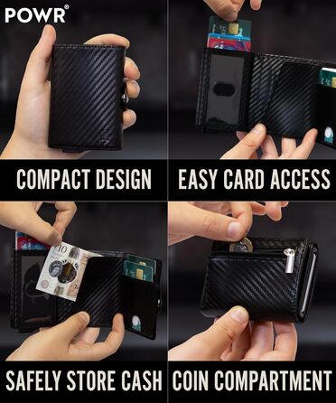 Чоловічий металевий картхолдер POWR Wallet з відділенням для монет. Мінімалістичний картхолдер для чоловіків (чорний карбон)