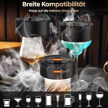 Електричний набір для копчення коктейлів та віскі, ретро-дизайн, 8 дерев'яних чіпсів, USB-C, без полум'я, для віскі, пива, коктейлів, вина, кави, їжі, подарунок для чоловіків