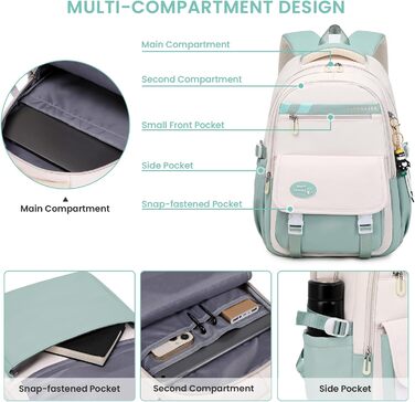 Шкільний рюкзак IvyH для підлітків, великий водонепроникний, зелений, для дівчаток та хлопчиків, 3-9 клас, старша школа, коледж, подорожі